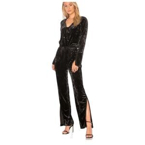 We are HAH NEW Large Black Crushed Velvet JUMP ON IT Flare Long Sleeve Jumpsuit